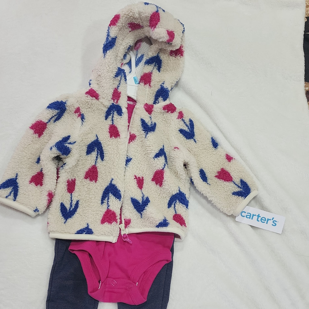 Baby Girls Carter's Outfit Set 6M White Floral Jacket, Bodysuit & Pants